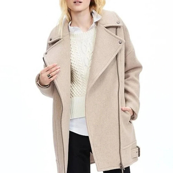 $370 Rare Banana Republic Oversized Moto Cocoon Coat in Beige size XL Wool blend - Picture 2 of 11